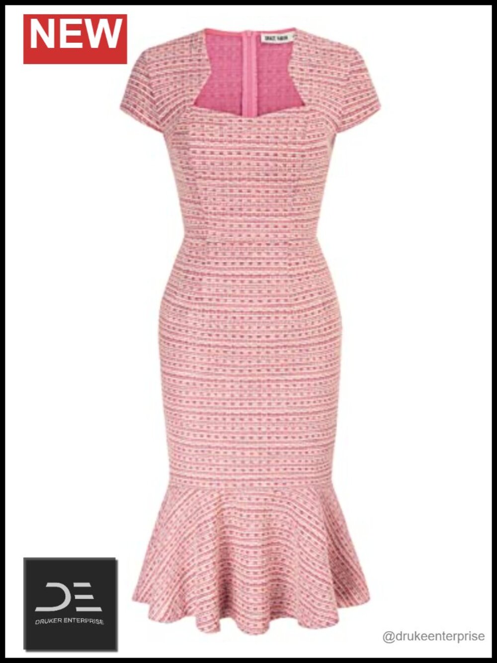 Elegant Tweed Cocktail Bodycon Pencil Dress Fishtail Hem